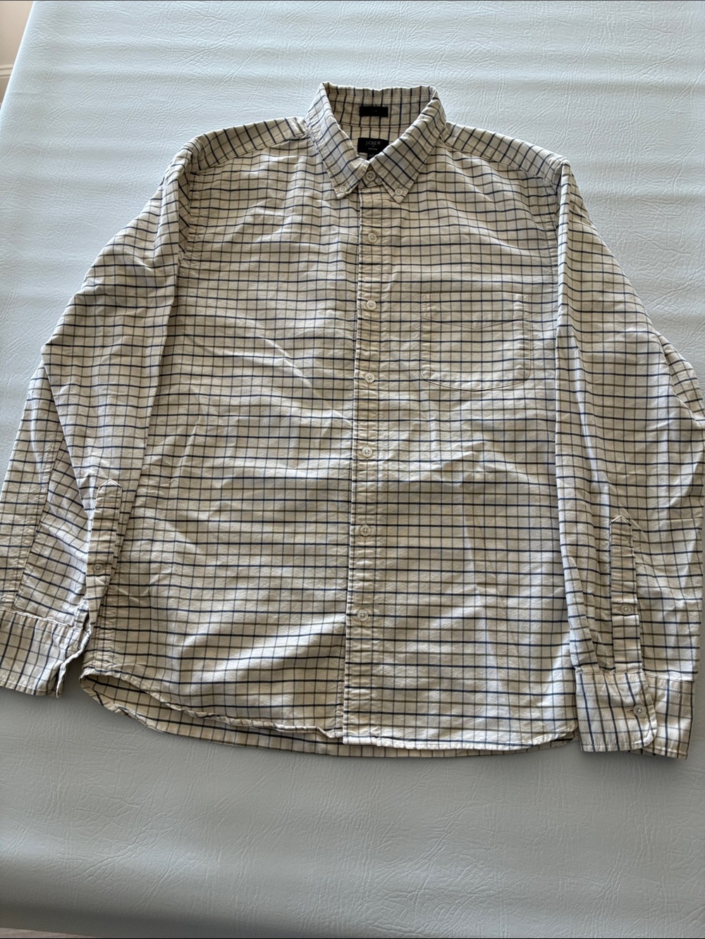 J. Crew Men's Checked Button-Up Shirt in Cream and Navy